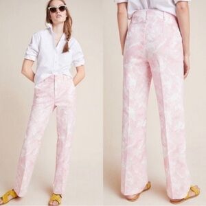 Anthropologie Pink White Tie Dye High Rise Straight Leg Jaime Trouser Pants Sz 4